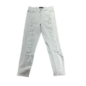 KanCan Jean Juniors 11 White Skinny Ankle Distressed Destroyed Stretch Denim New